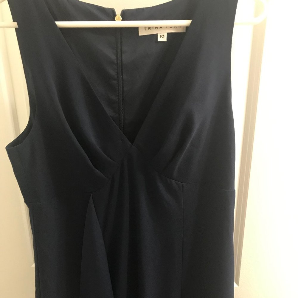 Trina Turk Navy V-Neck Ruffle Night Out Dress